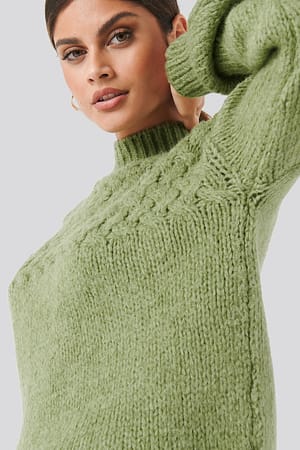 Green Cable Detail Knitted Sweater