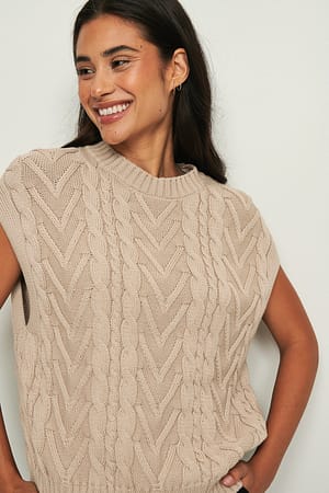 Beige Cable Knitted Vest