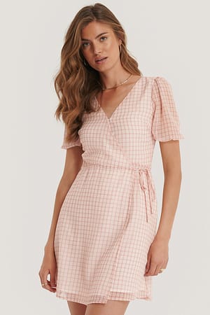 Pink Check Check Overlap Dress