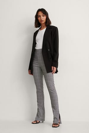 Grey Big Check Check Stretch Slit Pants