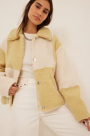 White/Yellow Rutig kort tedddykappa