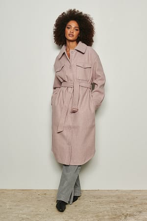 Pink Chest Pocket Belted Long Jacket