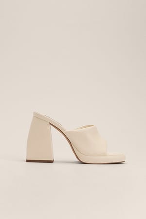 Cream Chubby Heel Platform Mules