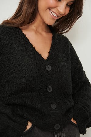 Black Chunky croppad stickad cardigan