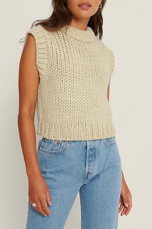 Light Beige Klobige Strickweste