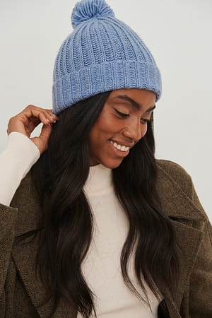 Dusty Blue Chunky pompom beanie