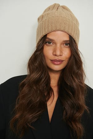 Beige Chunky geribde beanie