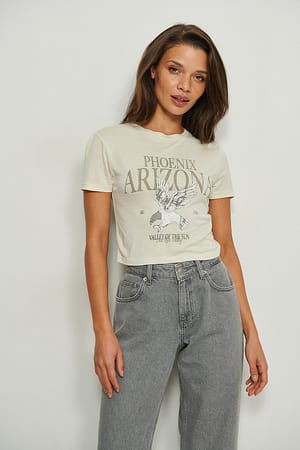 Beige City print T-shirt