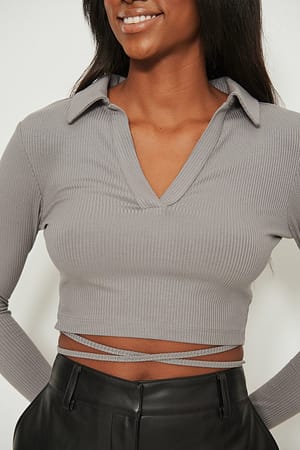 Dark Grey Collar Strap Detail Top