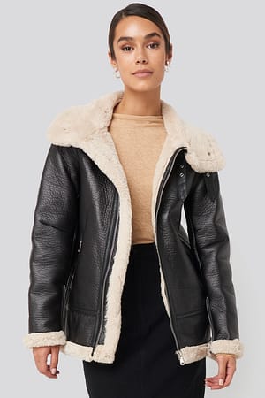 Black Contrast Bonded Aviator Jacket