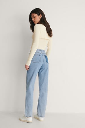 Light Blue Contrast Pocket High Waist Denim