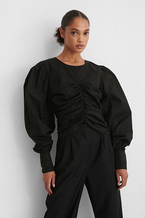 Black Baumwoll-Bluse Mit Puffärmeln