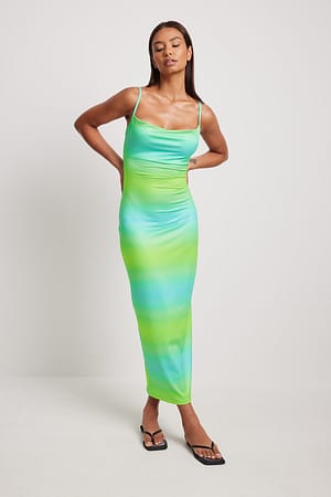 Ombre Print Cowl Neck Maxi Dress