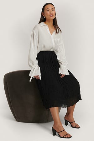 Black Creased Midi Skirt