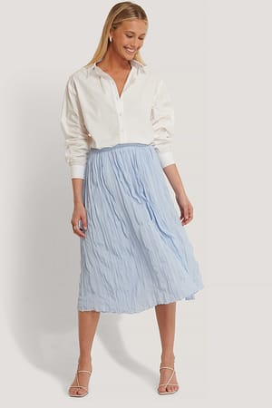 Dusty Blue Midirok Met Plooien