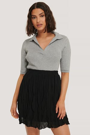 Black Creased Mini Skirt