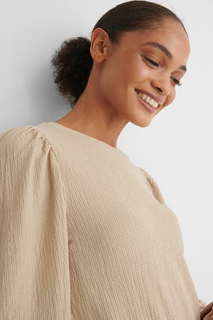 Beige Crepe-Top Mit Puff-Detail