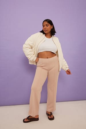 Beige Crepe Seam Detail Pants