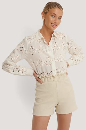 Beige Resirkulert Kreppshorts Med Smock Og Rysjer