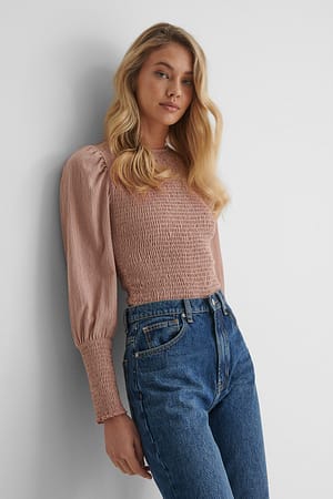 Dusty Dark Pink Crepe Smock Puff Sleeve Top