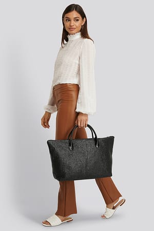 Black Croc Handle Beach Bag