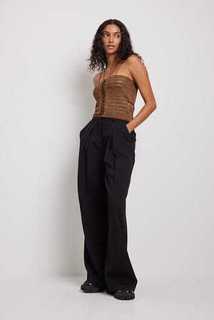 Brown Gehaakte gebreide top met veterdetail