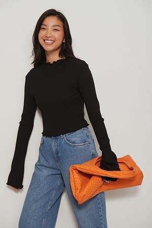 Black Organic Cropped Babylock Trumpet Sleeve Top