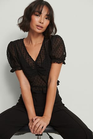 Black Cropped Dobby Top