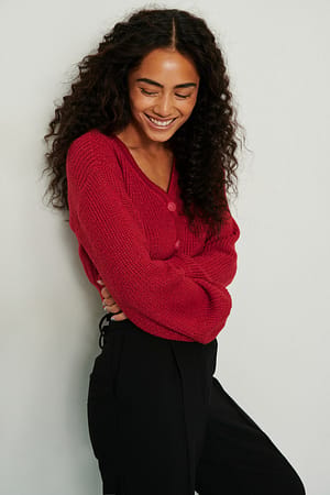 Red Cropped Knitted Lurex Cardigan