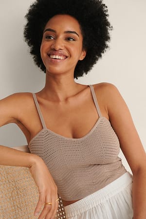 Light Beige Kurzes Strickunterhemd