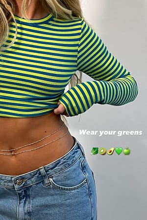 Lime/Turquoise Cropped Long Sleeved Striped Top