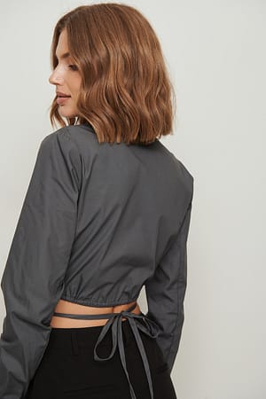 Grey Cropped Wrap Shirt