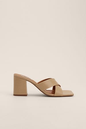 Beige Crossed Snake Look Mules