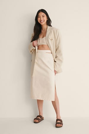 Light Beige Denimkjol med utskurna partier