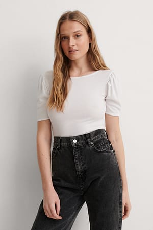 White Deep Back Puff Sleeve Top