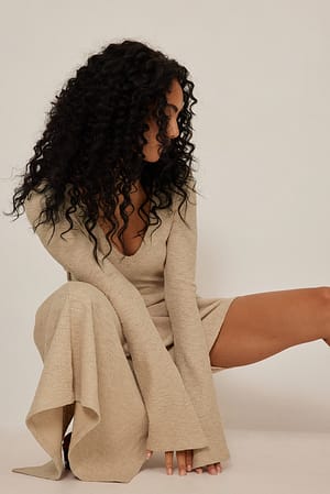 Beige V-Ausschnitt Maxikleid