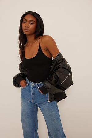 Black Deep V-Neck Strap Body