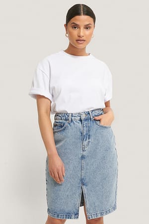 Mid Blue Denim Front Slit Skirt