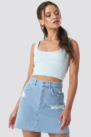 Light Blue Distressed Denim Skirt