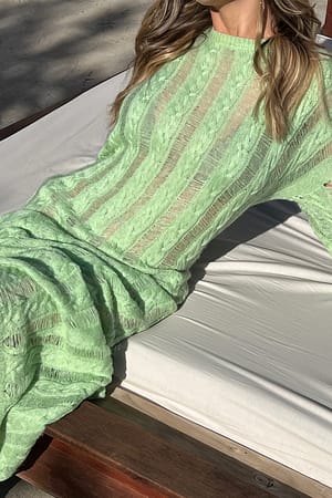 Light Green Strick-Maxikleid im Used Look