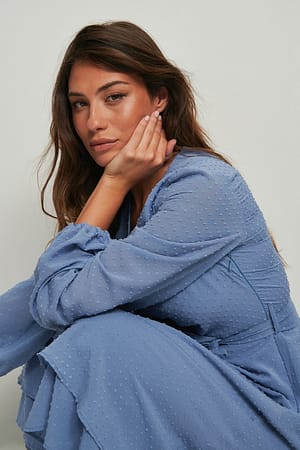 Dusty Blue Robe mi-longue portefeuille en dobby