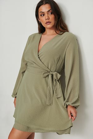 Dusty Green Dobby Overlap Mini Dress