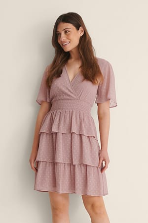 Dusty Pink Dobby Smocked Flounce Dress
