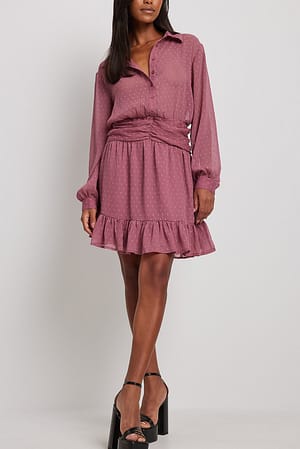 Maroon Dobby Waist Detail Mini Dress