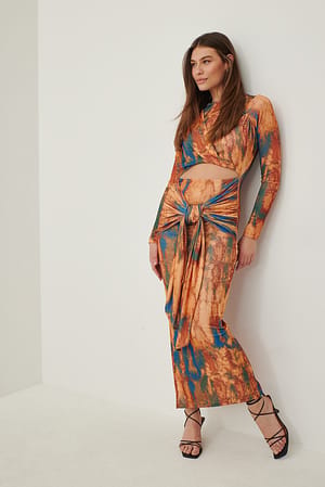 Print Draped Cut Out Detail Maxi Dress