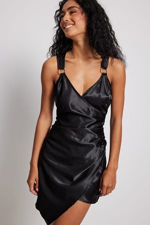 Black Draped Rhinestone Detail Dress
