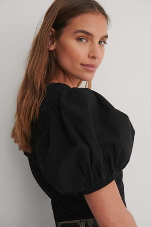 Black Bluse Med Puffermer