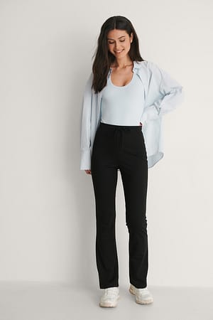 Black Drawstring Detail Bootcut Pants