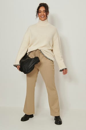 Dark Beige Drawstring Detail Bootcut Pants