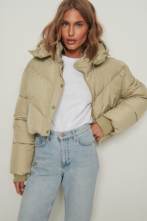 Light Khaki Veste matelassée courte à cordon